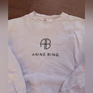 Anine Bing Jaci Logo Sweatshirt Ivory Relaxed Fit Size Small